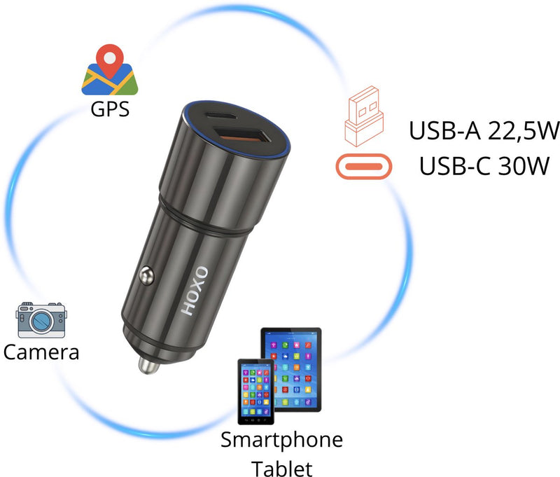 Autolader 52.5W – Snellader met USB-C & USB-A – Sigarettenaansteker Oplader