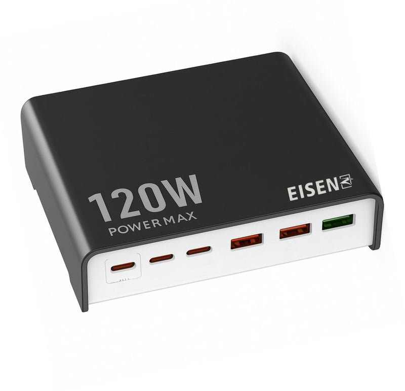 120W Desktop Oplader - 3x USB C & 3x USB A - Super Fast Charging - 6 Poorten - Super Snel Oplader - Adapter geschikt voor Smartphone, Oortjes & Tablets