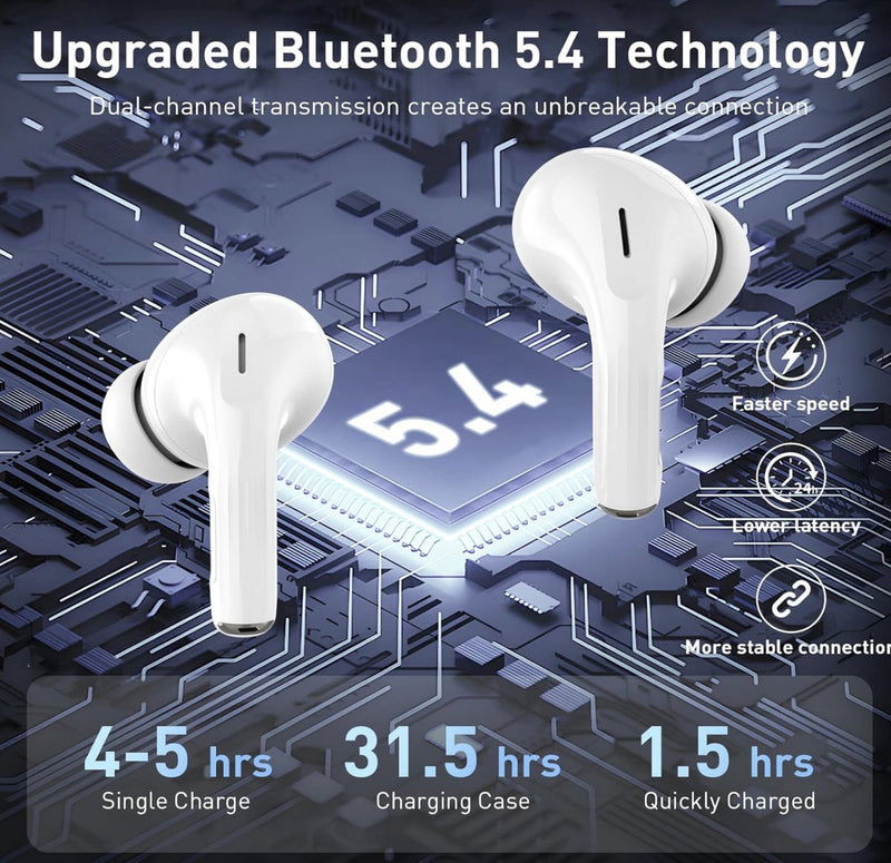 In-Ear Draadloze Oordopjes – Bluetooth 5.4 – Active Noise Cancelling – 20u Speeltijd – Oplaadcase met Touch Display - ENC