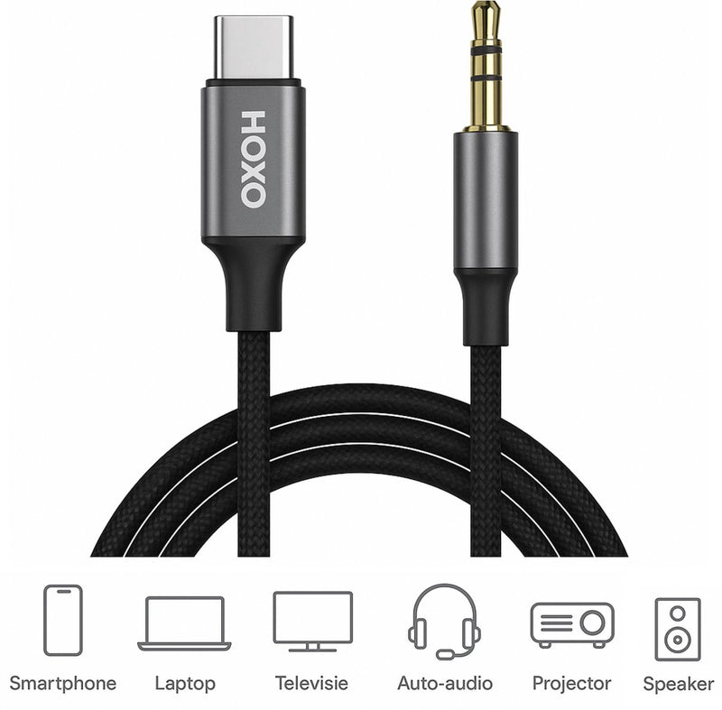 Aux naar USB C Kabel - Gevlochten Kabel 1 Meter - Geschikt voor iPhone & Samsung - 3.5mm Jack - Audio kabel voor Auto, Smartphone en Koptelefoon