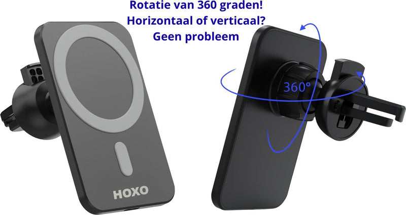 Telefoonhouders auto voor ventilatierooster - Inclusief Magneetplaat en USB A naar C Kabel - 15W Snelladen - GSM Houder - Geschikt voor Magsafe - Geschikt voor zuignap houder