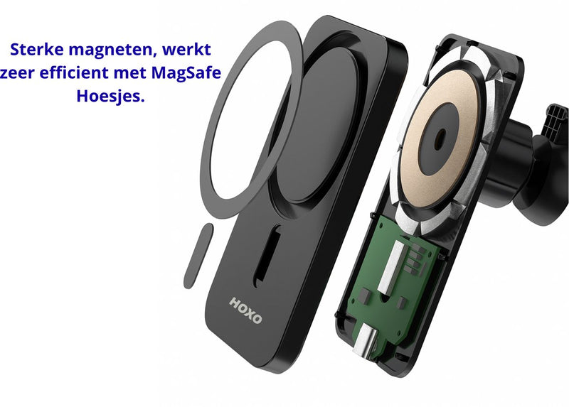Telefoonhouders auto voor ventilatierooster - Inclusief Magneetplaat en USB A naar C Kabel - 15W Snelladen - GSM Houder - Geschikt voor Magsafe - Geschikt voor zuignap houder