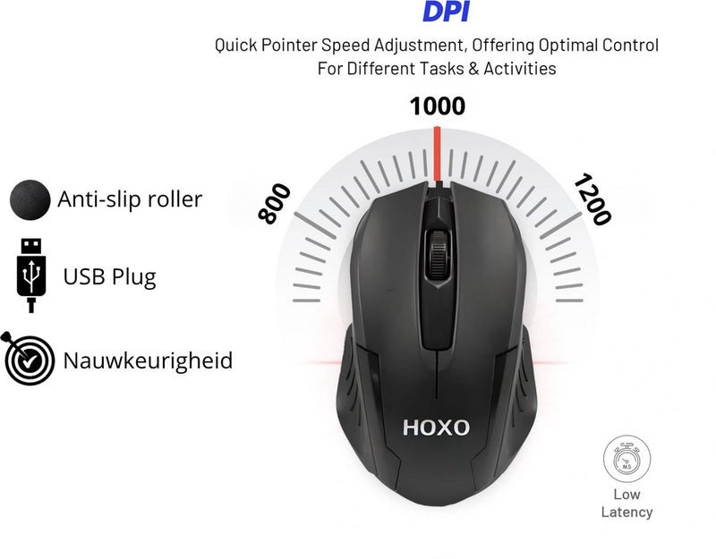 Bedrade USB Muis – Ergonomisch Ontwerp – 1000 DPI – Zwart – 1.2m Kabel