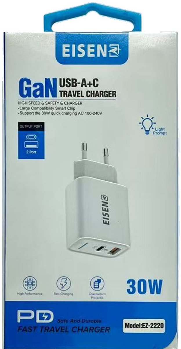 30W USB C Oplader - USB A - USB C Adapter - GSM Snellader - Dual Port - PD 3.0 - Fast Travel Charger - Geschikt voor iPhone 17, Oplader voor Smartwatch, Oortjes & Tablets