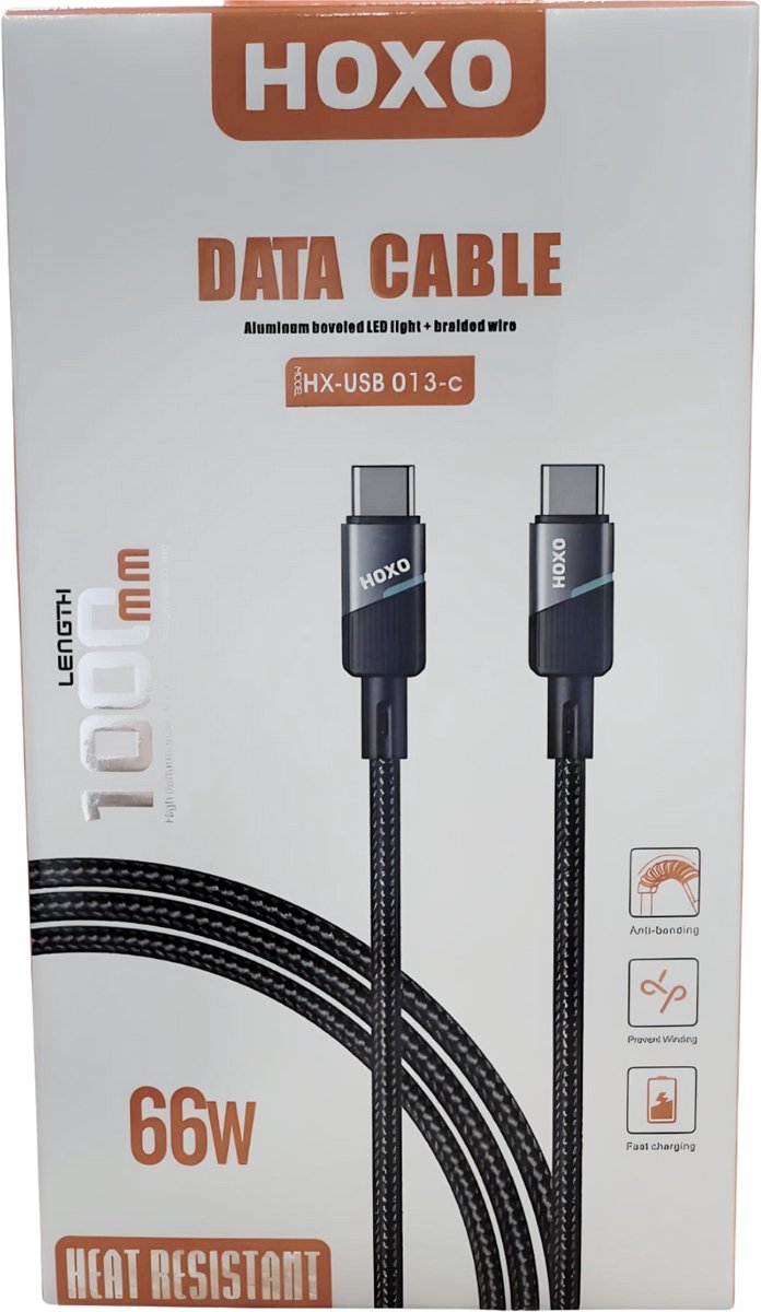 USB-C naar USB-C Kabel 1m - 66W Snelladen & Data transfer - Gevlochten Nylon Kabel - Datakabel - Snellader