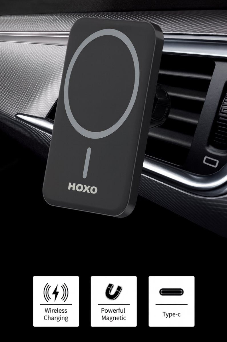 Telefoonhouders auto voor ventilatierooster - Inclusief Magneetplaat en USB A naar C Kabel - 15W Snelladen - GSM Houder - Geschikt voor Magsafe - Geschikt voor zuignap houder