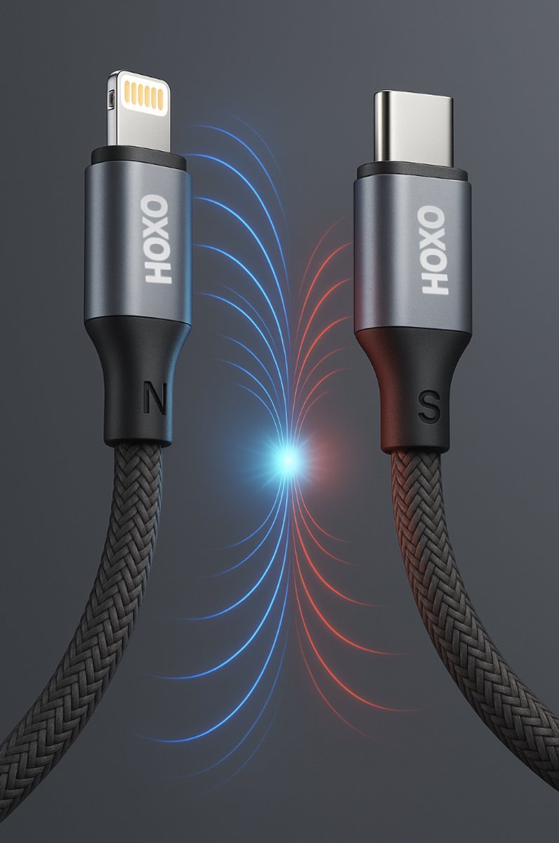 2x Magnetische Oplaadkabel geschikt voor Lightning - USB C Kabel - Magnetische Oprolbaar - 1 Meter - Snellader - Fast Charging