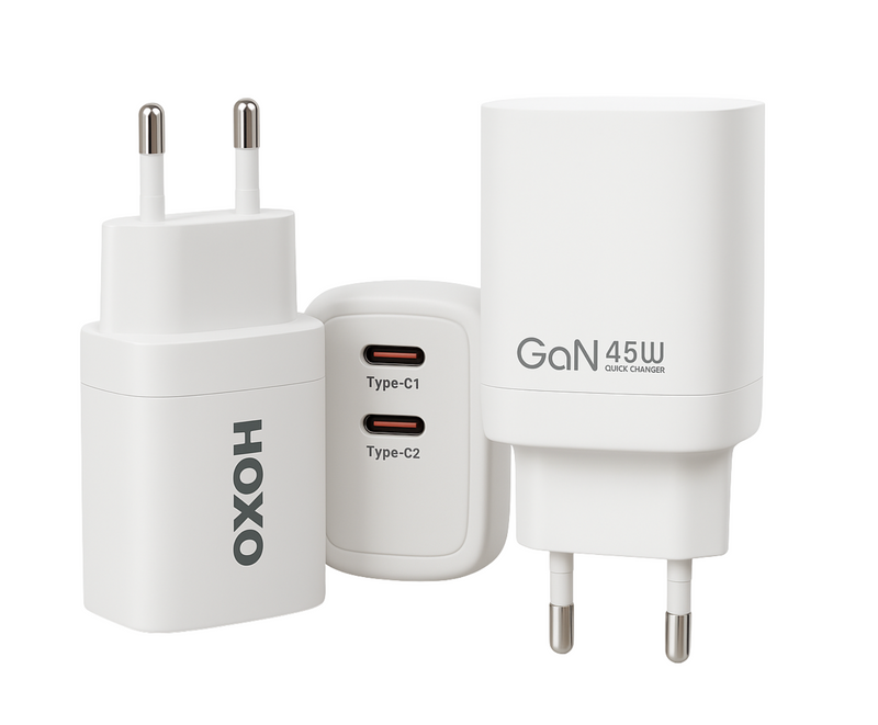 45W USB C Adapter met 2 USB C Poorten - Snellader geschikt voor iPhone 17 - GaN Oplader