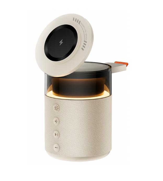 5-in-1 Draadloze Oplader 15W met Speaker & Nachtlamp - Bluetooth 5.4 - Transmissie 10m - Magnetisch Snellader - Universeel
