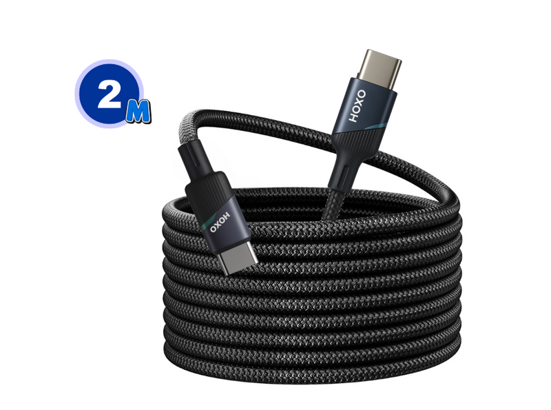 USB-C naar USB-C Kabel 2m - 66W Snelladen & Data - Gevlochten - Oplaadkabel voor Smartphones, Tablets & Laptops - Oplader