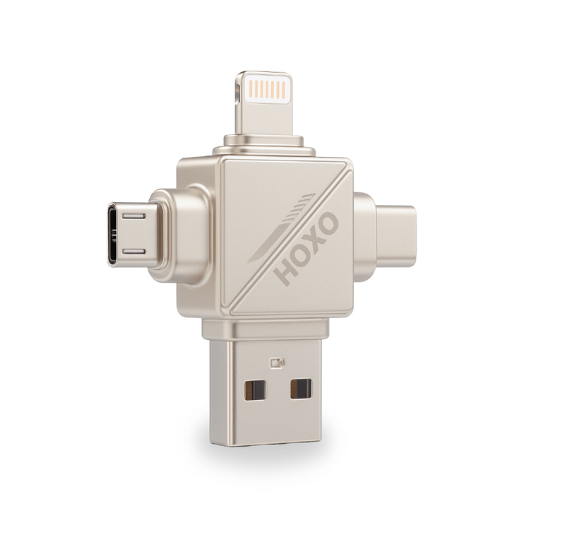 SD Kaart lezer 4 in 1 - Micro SD kaart Lezer - Geschikt voor Lightning - USB C - Micro USB - USB A - Gegevensoverdracht - Geschikt voor Smartphones, Tablets & Computers