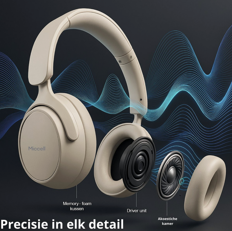 Draadloze Over Ear Koptelefoon met Noise Cancelling & Microfoon - 60 uur batterij - Inklapbaar Bluetooth Headset - Heldere gesprekken - Koptelefoon met draad 3.5mm Jack - Handsfree bellen