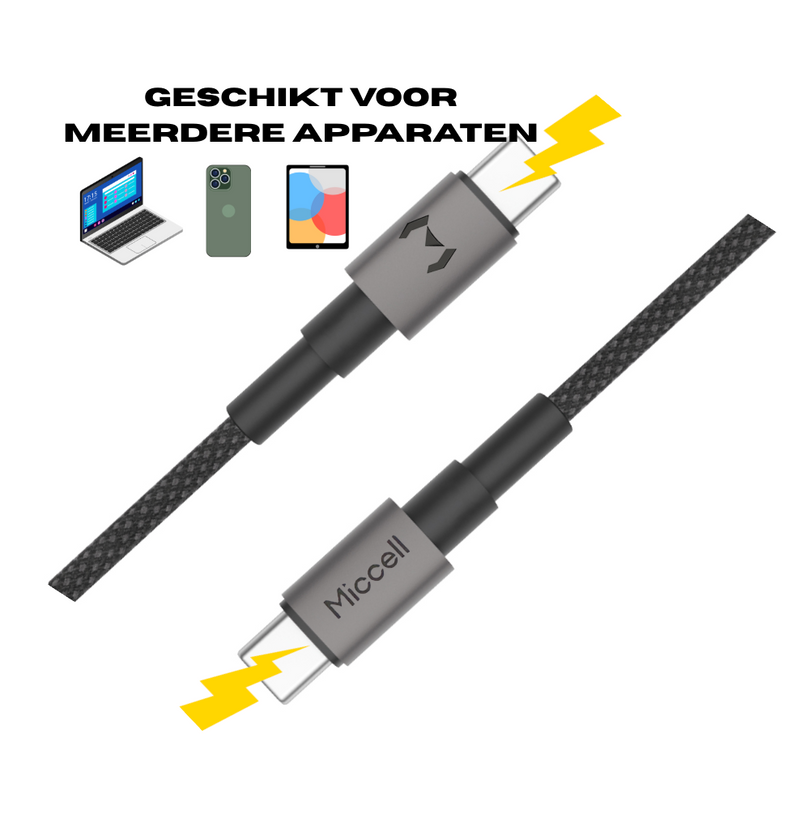 100W USB C naar C Kabel - 1.2 Meter Nylon Gevlochten - 5A Snellader - 5x sneller - Geschikt voor iPhone 17, iPad, MacBook, AirPods & Samsung