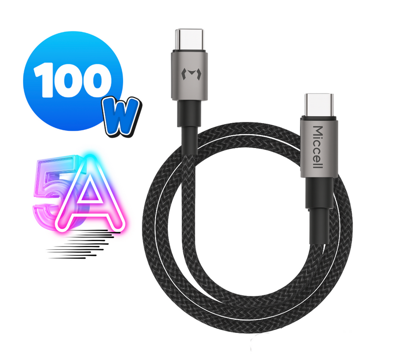 100W USB C naar C Kabel - 1.2 Meter Nylon Gevlochten - 5A Snellader - 5x sneller - Geschikt voor iPhone 17, iPad, MacBook, AirPods & Samsung