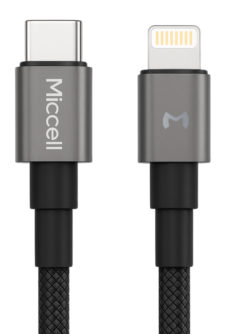 USB C Kabel 30W - Geschikt voor Lightning - 1.2 Meter Snellader - Zwart - Nylon Kabel