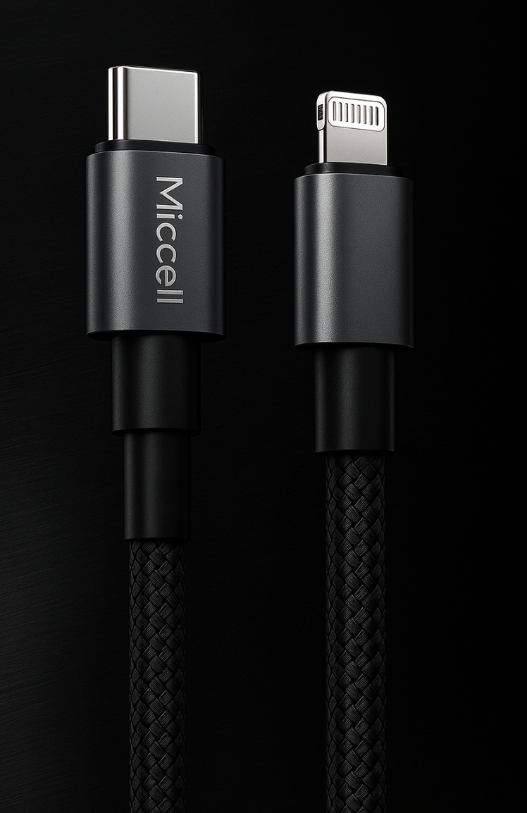 USB C Kabel 30W - Geschikt voor Lightning - 1.2 Meter Snellader - Zwart - Nylon Kabel