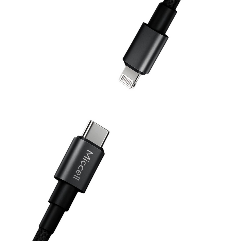 USB C Kabel 30W - Geschikt voor Lightning - 1.2 Meter Snellader - Zwart - Nylon Kabel