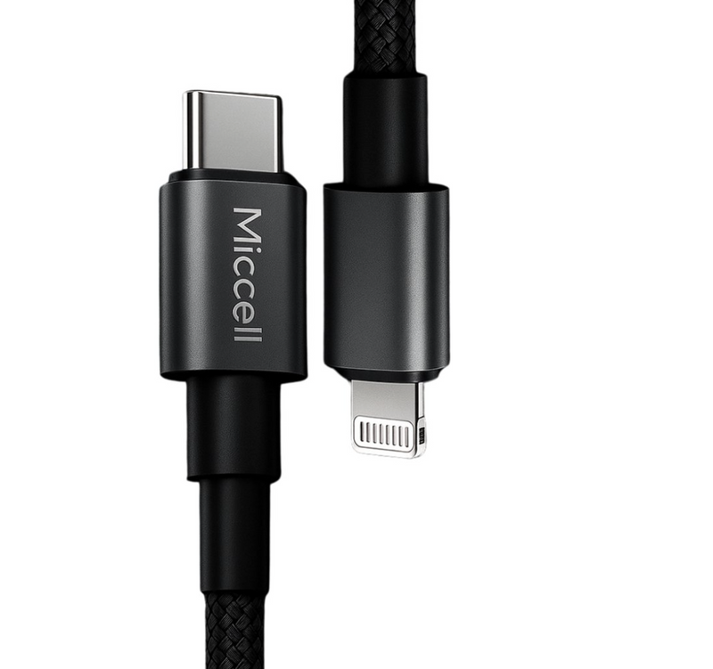 USB C Kabel 30W - Geschikt voor Lightning - 1.2 Meter Snellader - Zwart - Nylon Kabel