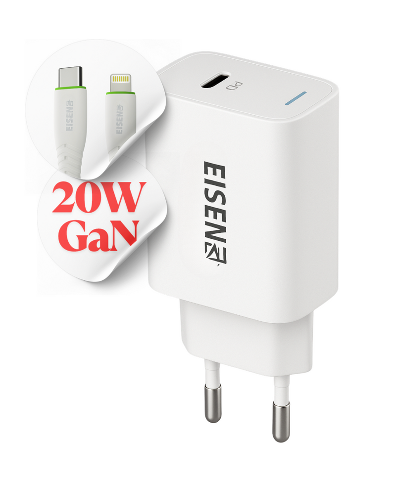 Opladers Bedrade opladers USB-C Oplader 20W met Kabel – Power Delivery 3.0 – GaN Snellader - Oplader set - Power Adapter - Geschikt voor Lightning