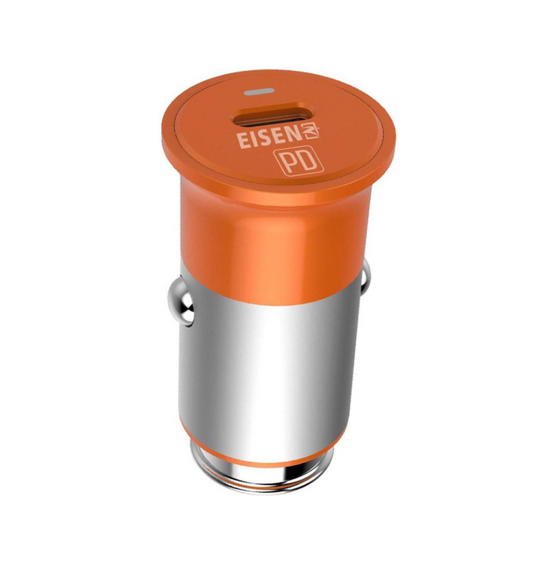 Eisenz - Autolader USB-C - Snellader 18W - Inclusief Lightning Kabel - Geschikt voor iPhone - Oranje - Laad 4x zo snel - Power Delivery