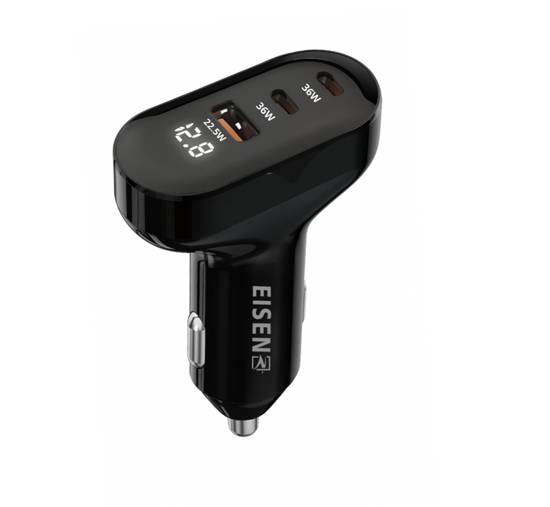 72W Autolader 2x USB C - 1x USB A - LED indicator voltage - Laad 5x zo snel - Snellader - Auto Oplader
