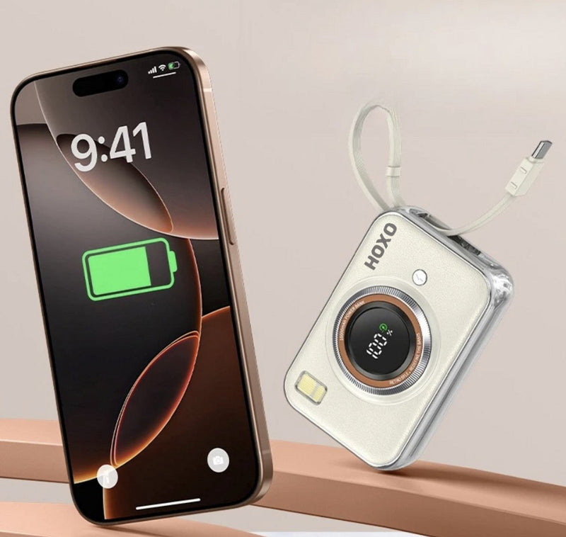 Mini Power Bank 22.5W Snellader - 10000 mAh met ingebouwde kabel USB C & Geschikt voor Lightning - Zakformaat