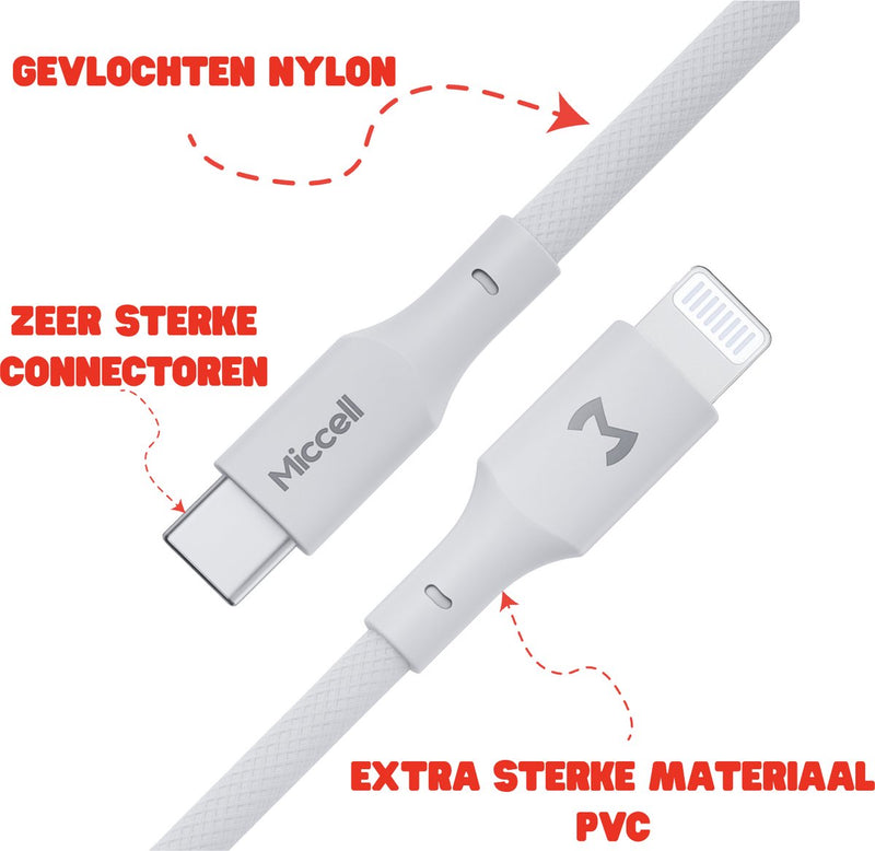 30W USB C naar C Kabel - 1.2 Meter - Gevlochten Nylon Kabel - USB C Kabel - Snellader - Geschikt voor Lightning