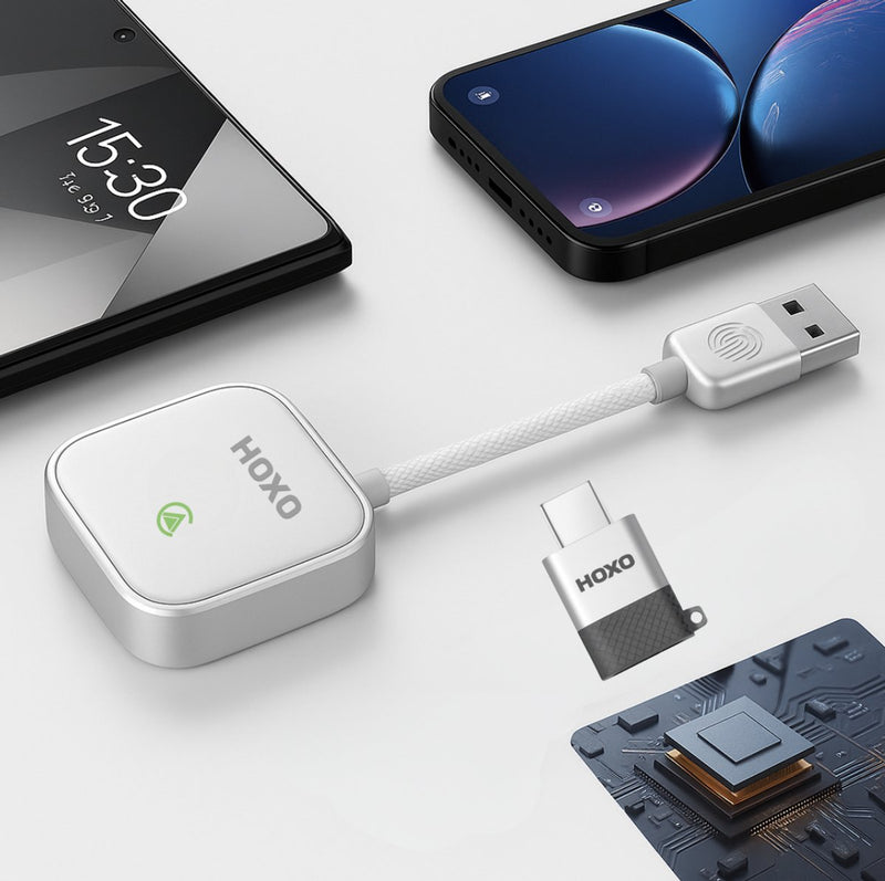 Draadloos Carplay Dongle - Bluetooth 5.0 & Wifi 5 GHz - Geschikt voor Apple CarPlay & Android - Inclusief USB-C Adapter - Bellen, Navigeren, Muziek streamen