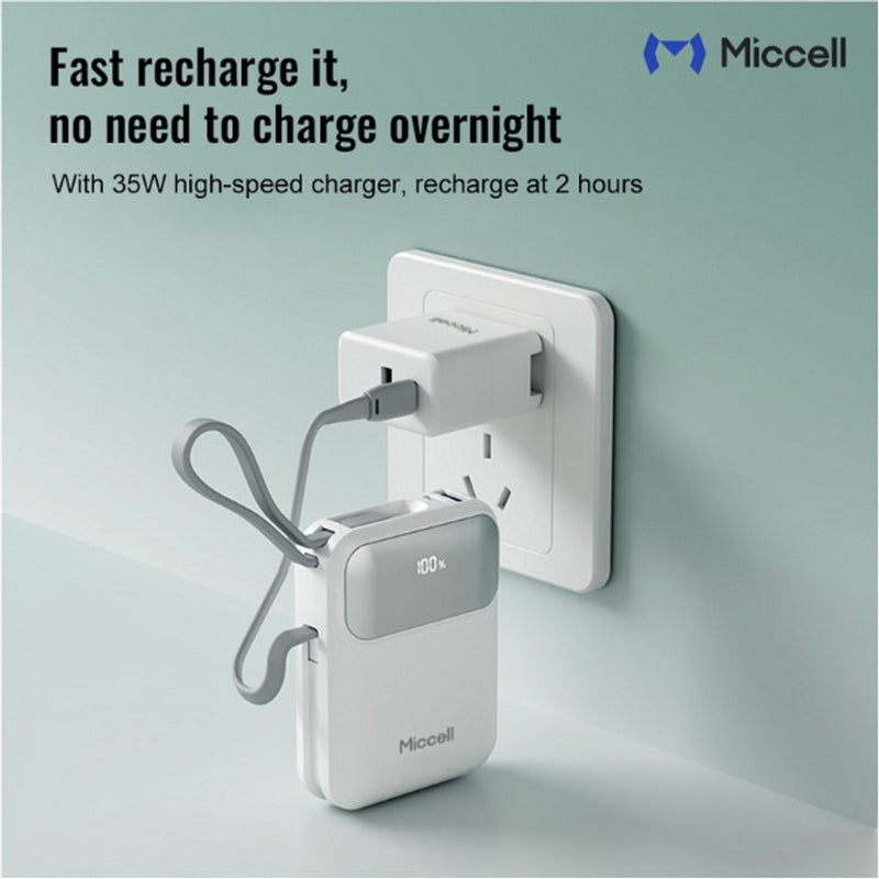 35W Powerbank met ingebouwde Kabels - 10.000 mAh - Super Snel Oplader - Geschikt voor Lightning - USB C & USB A - Digital LED Display - Oortjes, Smartphone & Tablets Snellader