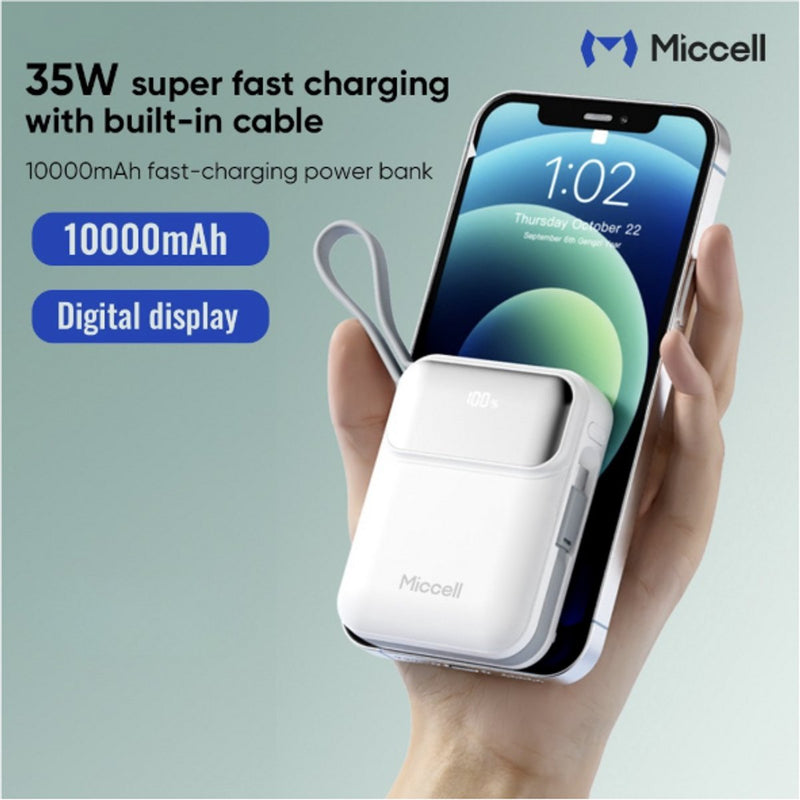 35W Powerbank met ingebouwde Kabels - 10.000 mAh - Super Snel Oplader - Geschikt voor Lightning - USB C & USB A - Digital LED Display - Oortjes, Smartphone & Tablets Snellader