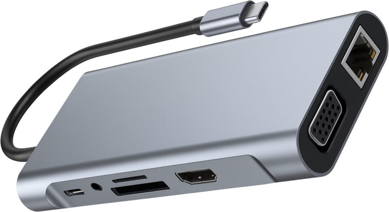 USB C Hub - 11 in 1 Docking Station - 1x Ethernet - 1x 4k HDMI - 1x VGA - 1x PD USB C 100W - 1x SD / TF Slots - 1x USB A 3.0 5Gbps - 3x USB-A 2.0 480mbps - Model 2025