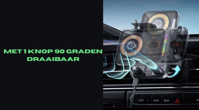 Telefoonhouders auto 15W Draadloos Opladen - Ventilatie, Raam, Dashboard - Extra Sterk Zuignap - 360° Rotatie met 1 knop - Inclusief ventilatieroosterclip met haakje