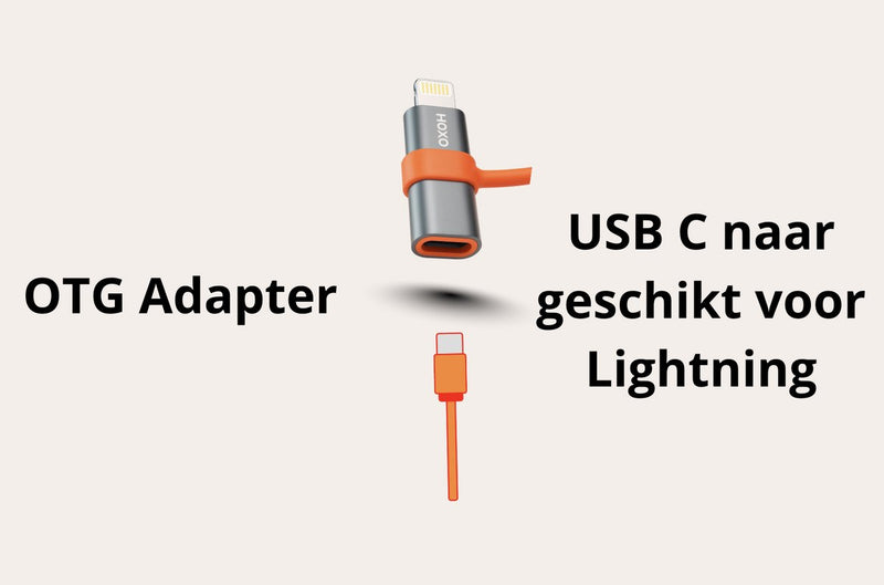 OTG Converter Geschikt voor Lightning - USB-C Adapter - Geschikt voor Carplay, Opladen & Data overzetten