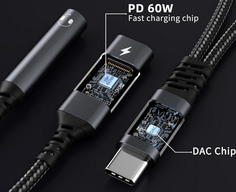 60W USB C Audio Kabel - 2-in-1 Splitter - 3.5mm Jack - Adapter voor Muziek & Opladen - Geschikt voor bellen60W USB C Audio Kabel - 2-in-1 Splitter - 3.5mm Jack - Adapter voor Muziek & Opladen - Geschikt voor bellen