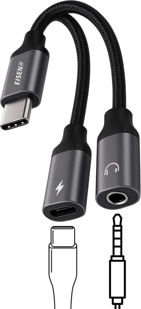 60W USB C Audio Kabel - 2-in-1 Splitter - 3.5mm Jack - Adapter voor Muziek & Opladen - Geschikt voor bellen60W USB C Audio Kabel - 2-in-1 Splitter - 3.5mm Jack - Adapter voor Muziek & Opladen - Geschikt voor bellen