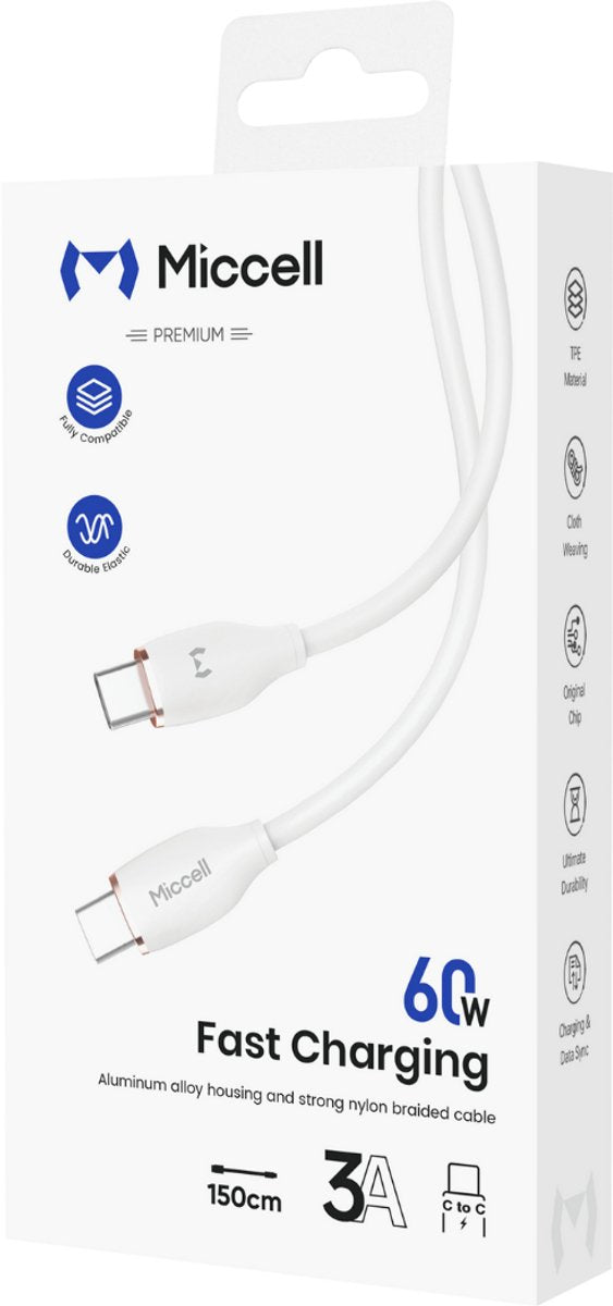 60W USB C naar C Kabel - 1.5 Meter - USB C Kabel - Snellader - Gevlochten Nylon Kabel - Geschikt voor iPhone 17 & Samsung