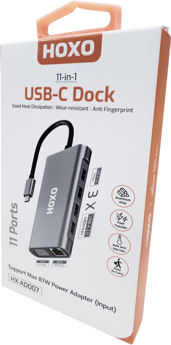 USB C Hub - 11 in 1 Docking Station - 1x Ethernet - 1x 4k HDMI - 1x VGA - 1x PD USB C 100W - 1x SD / TF Slots - 1x USB A 3.0 5Gbps - 3x USB-A 2.0 480mbps - Model 2025