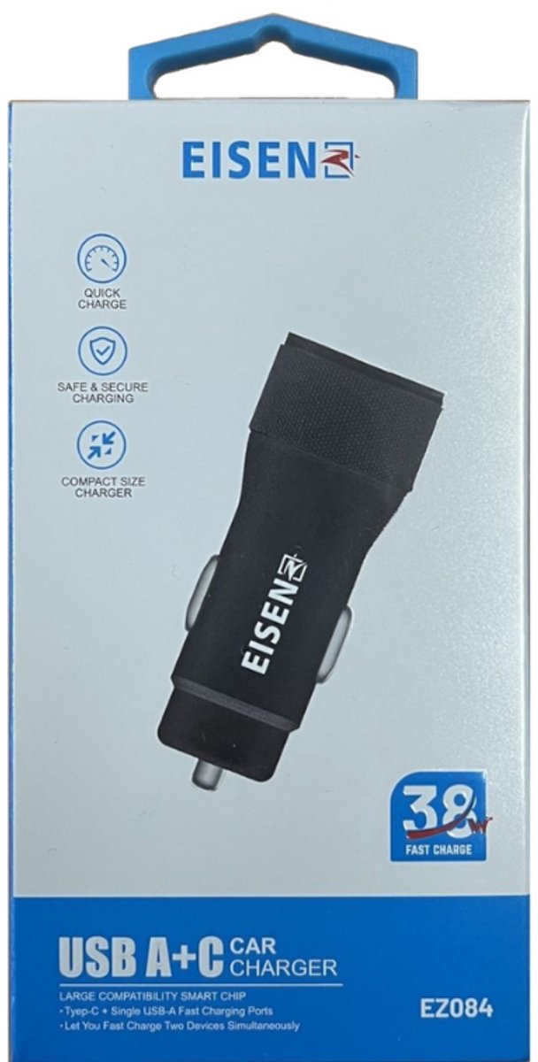 Eisenz Autolader 38W - USB A & USB C - Snellader - Sigarettenaansteker Auto Oplader - Universeel