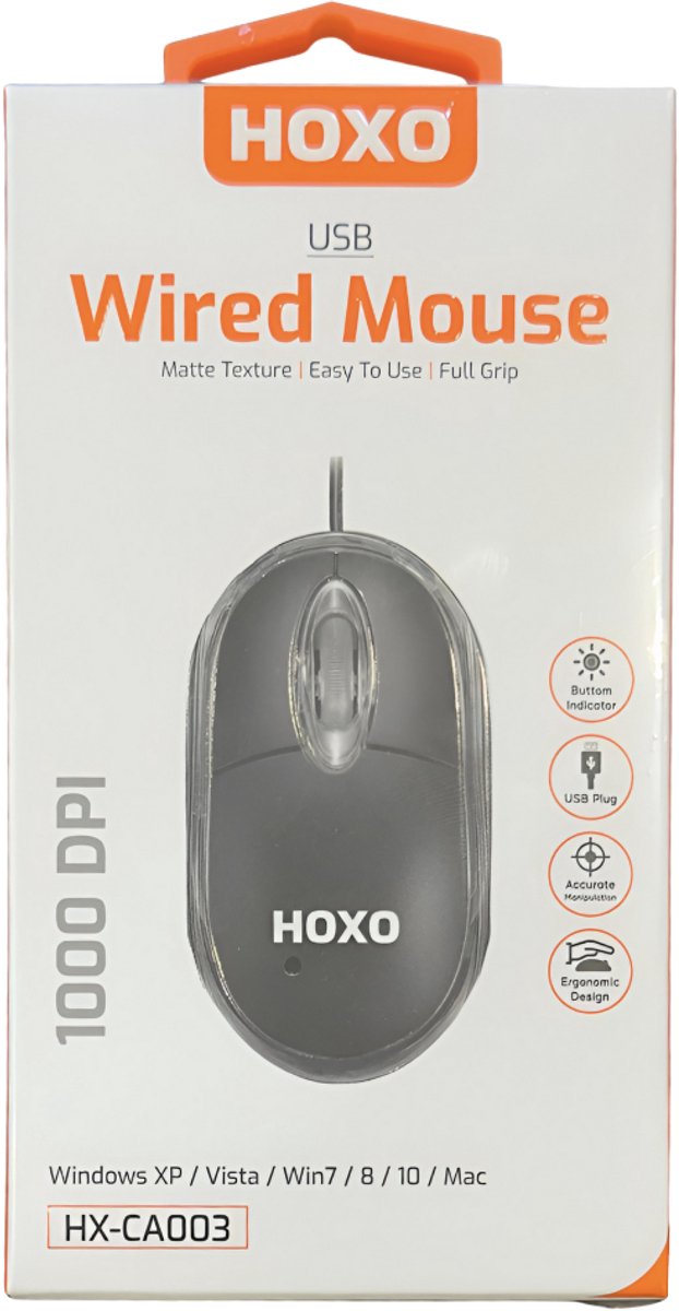 Bedrade Muis - USB Plug 1.2 Meter - Kantoormuis - 1000 DPI - Ergonomisch - Geschikt voor Windows XP / Vista / Win 7 - 8 - 10 / Mac