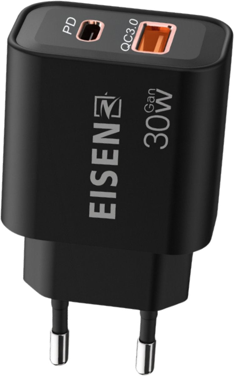 30W USB C Adapter - USB C & USB A - Duo poorten - GaN Oplader - Snellader