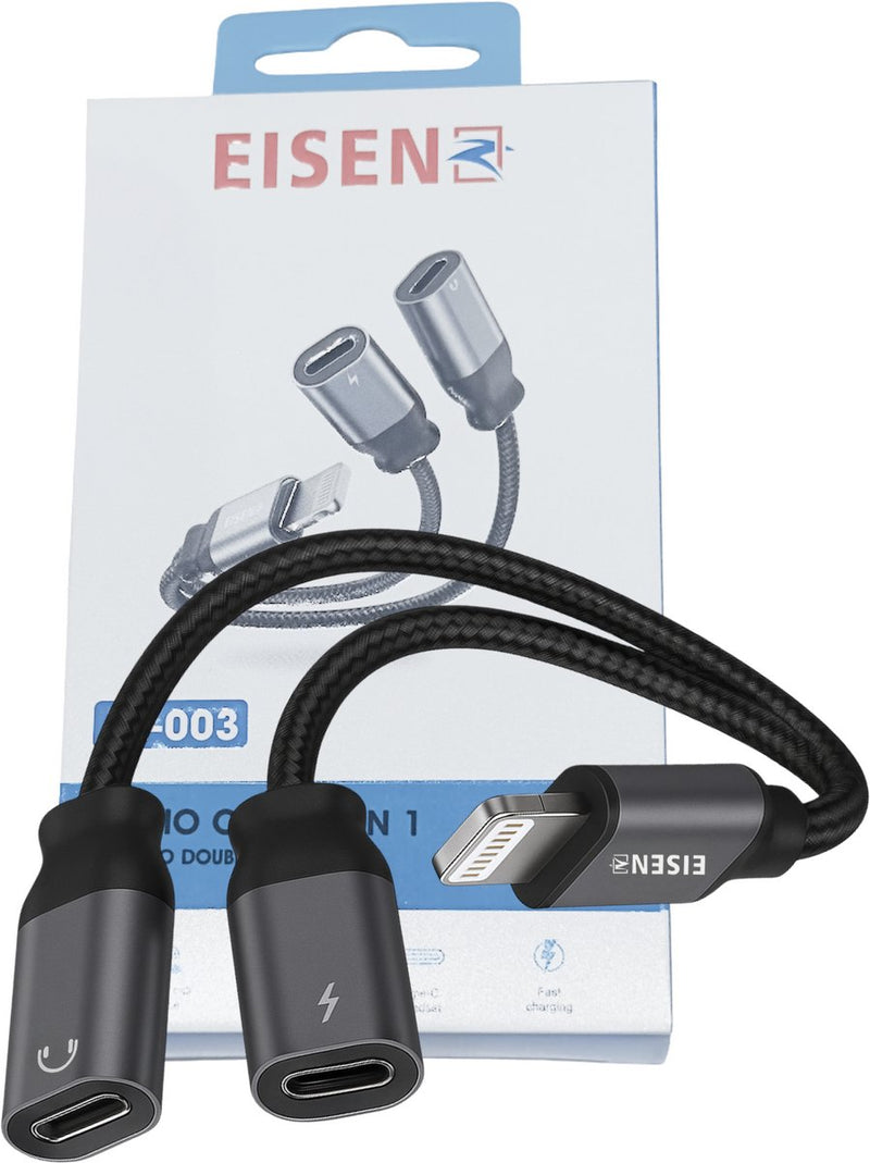60W Audio Kabel geschikt voor Lightning - 2-in-1 Splitter - 2x USB C - Adapter voor Muziek, Opladen & Data transfer