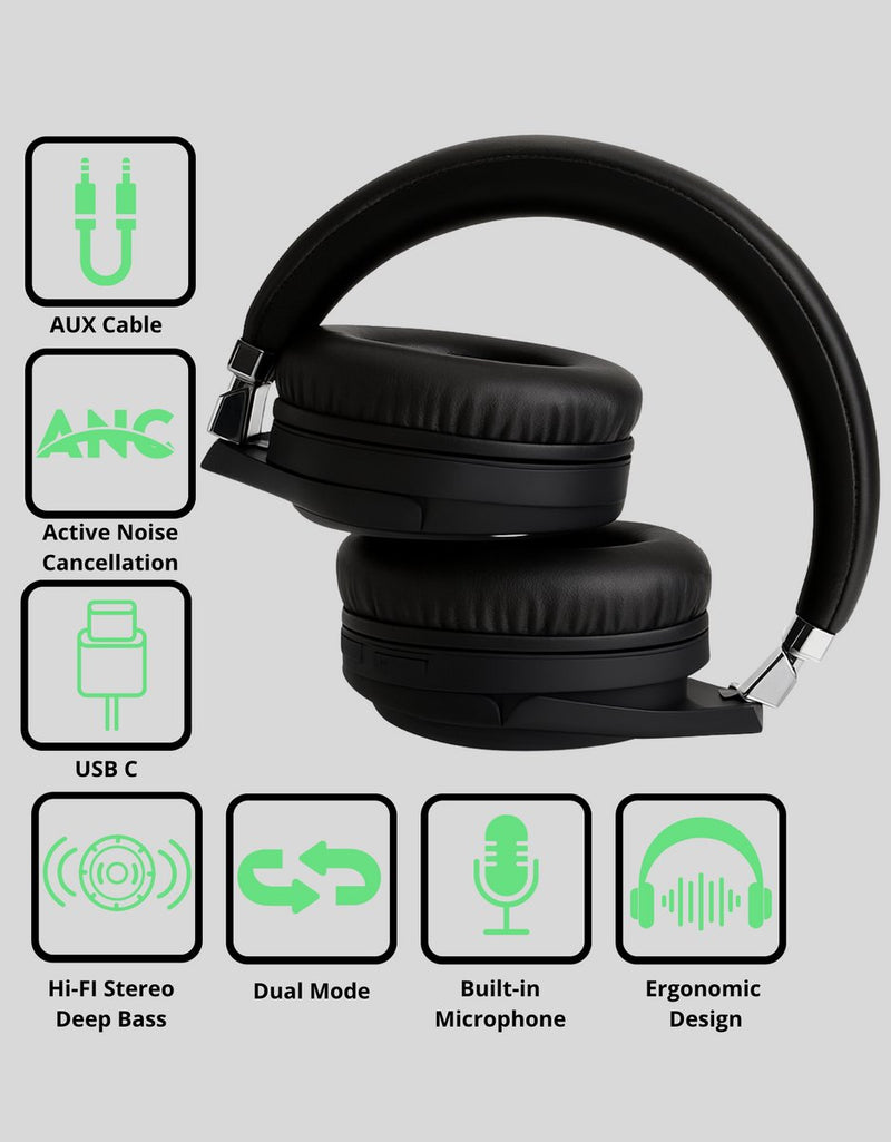 Draadloze Over Ear Koptelefoon met Noise Cancelling - 40 uur batterij - Inklapbaar - Microfoon - Bluetooth Headset - Heldere gesprekken - Koptelefoon met draad