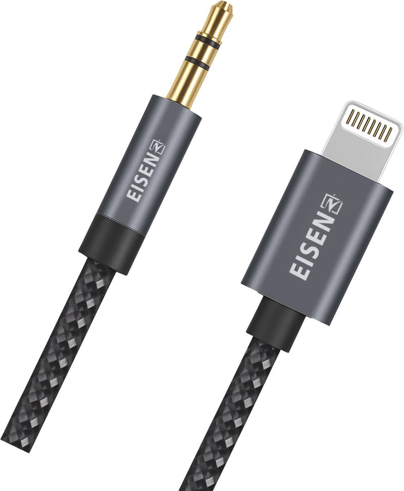 Aux Kabel 1.2 Meter - Geschikt voor Lightning naar 3.5mm Jack - Gevlochten Kabel - Audio kabel voor Auto, Radio, Koptelefoon, Smartphone & Computer