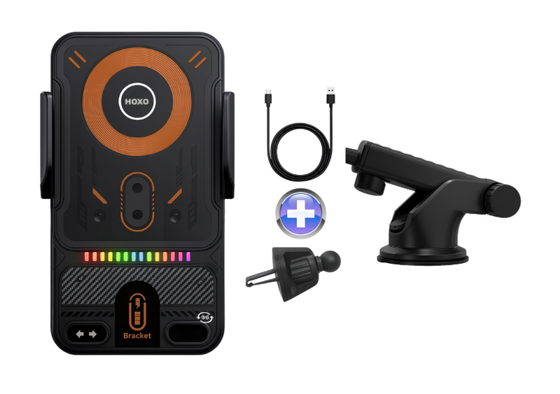 Telefoonhouders auto 15W Draadloos Opladen - Ventilatie, Raam, Dashboard - Extra Sterk Zuignap - 360° Rotatie met 1 knop - Inclusief ventilatieroosterclip met haakje