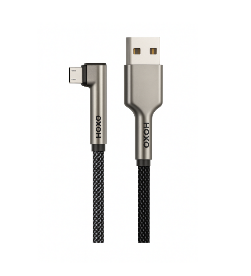 USB A naar Micro USB met Haakse aansluiting 90° - 1.5 meter USB Kabel - Gevlochten Zink Alloy kabel - Oplaadkabel - Snellader - Data & Snel laden