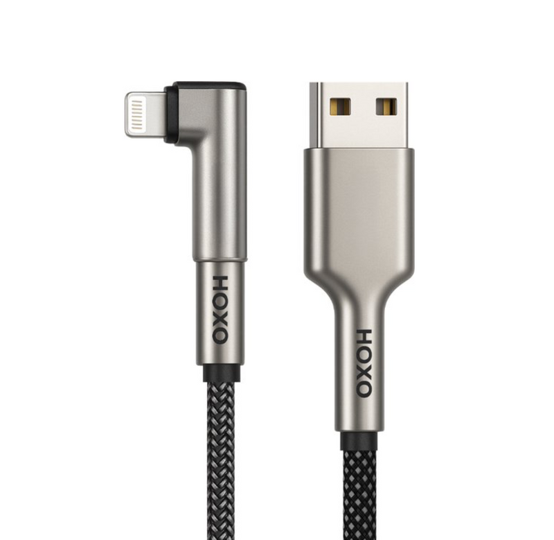 USB A Kabel Geschikt voor Lightning met Haakse aansluiting 90° - 1.5 meter - Gevlochten Zink Alloy kabel - Oplaadkabel - Snellader