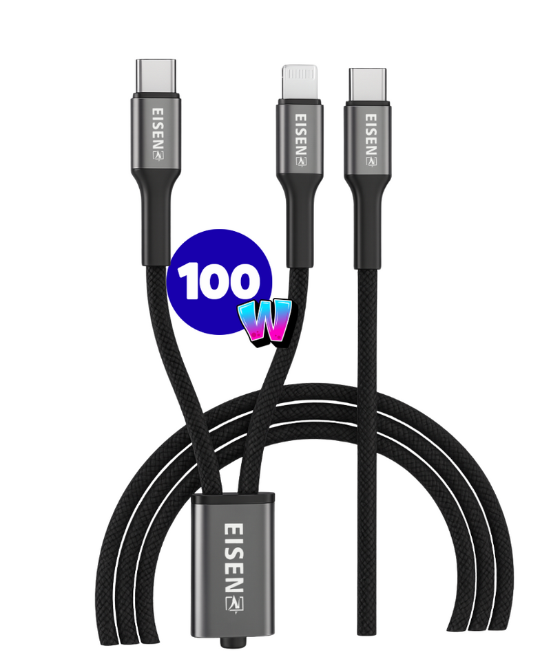 100W USB-C Kabel - Geschikt voor Lightning + 1.2 Meter - Fast Charging - Oplaadkabel voor Smartphone, Draadloze Oordopjes, Tablets & Laptops
