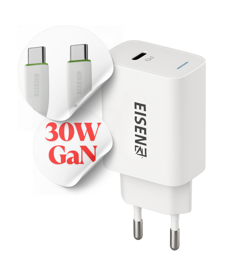 30W USB C Adapter met USB C naar USB C Kabel - 1 Meter - Snellader 30 Watt - GaN Oplader - Power Delivery 3.0
