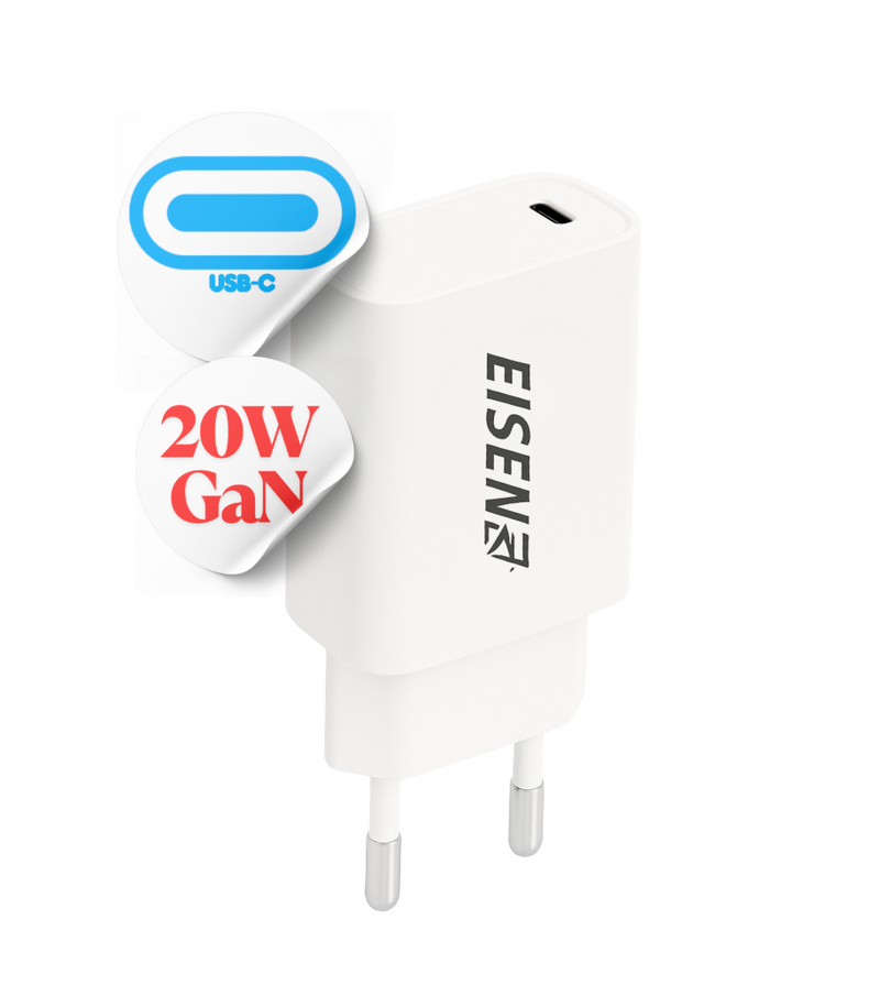 USB-C Adapter 20W Oplader - Snellader GaN - Power Delivery 3.0 - Wit - Compact - Thuislader & Reisvriendelijk