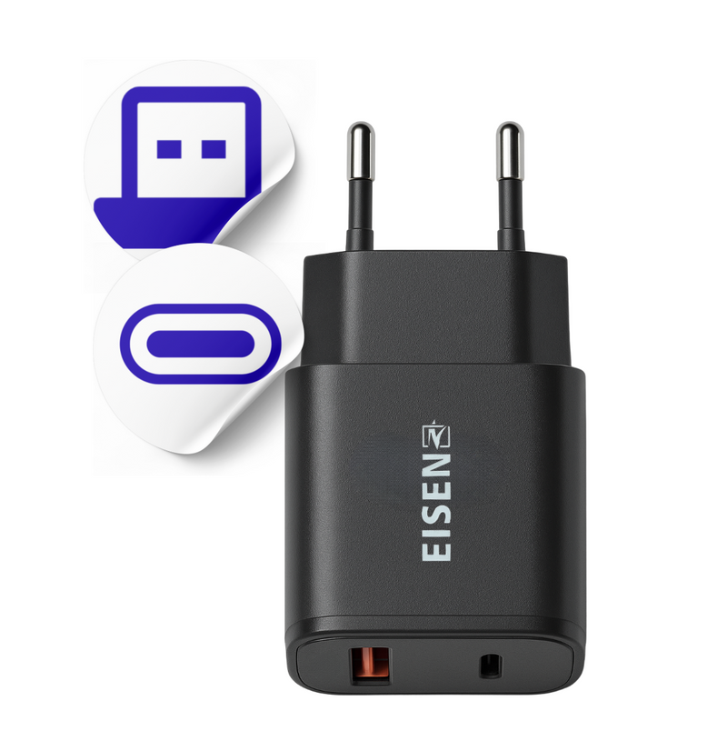 USB C Adapter 25W - USB A Snellader - 2 Poorten - Quick Charge 3.0 - Power Delivery 3.0 - USB A & C Oplader - Zwart